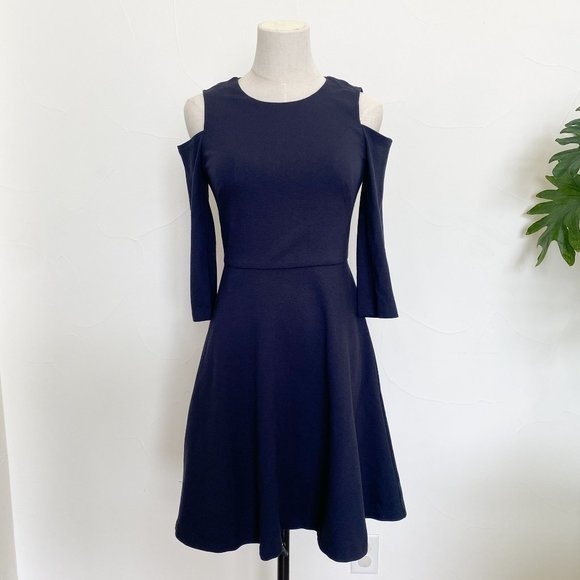 ELIZA J Dark Blue Cold Shoulder NWOT Fit and Flare Dress with Pockets Size‎ 2 - Picture 1 of 10